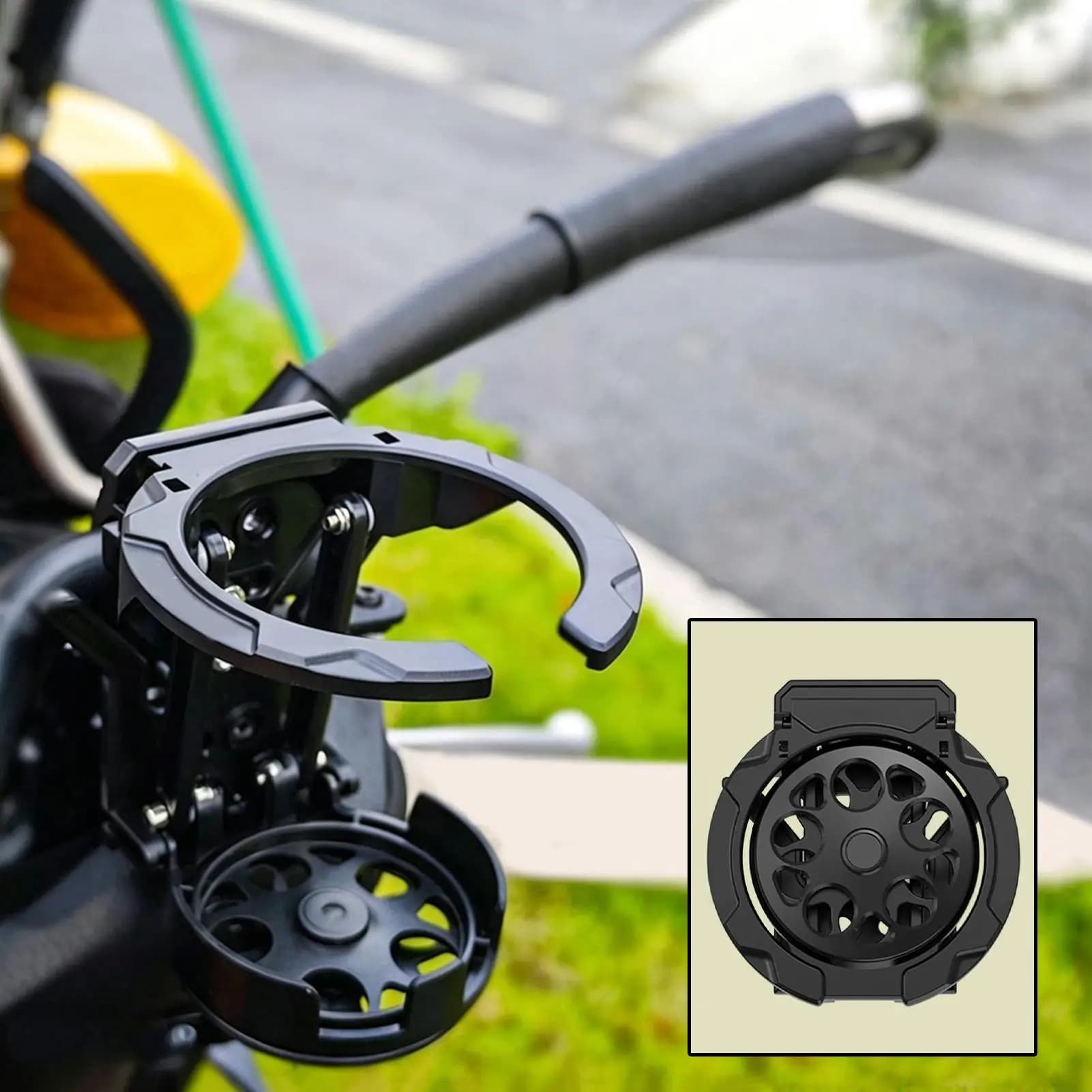 360 Degree Rotatable Foldable Motorcycle Handlebar Cup Holder Universal Water Bottle Drink Can Mount for Mountain Bike City Bike