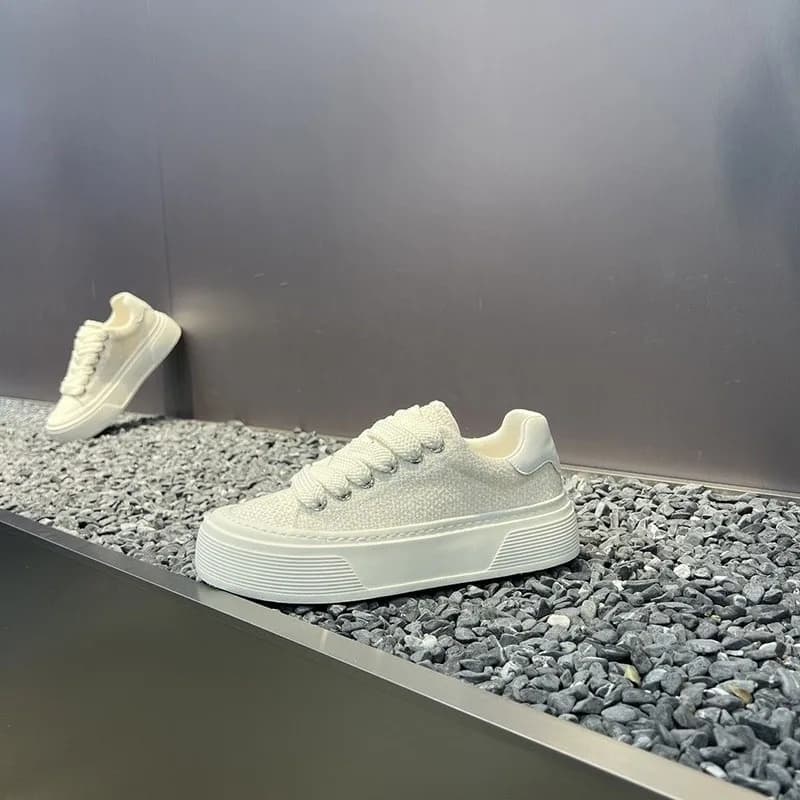 Men's Canvas Shoes Summer New Style Breathable Versatile Casual Sports White Sneakers Low Cut round Toe Thick Bottom Rubber Sole