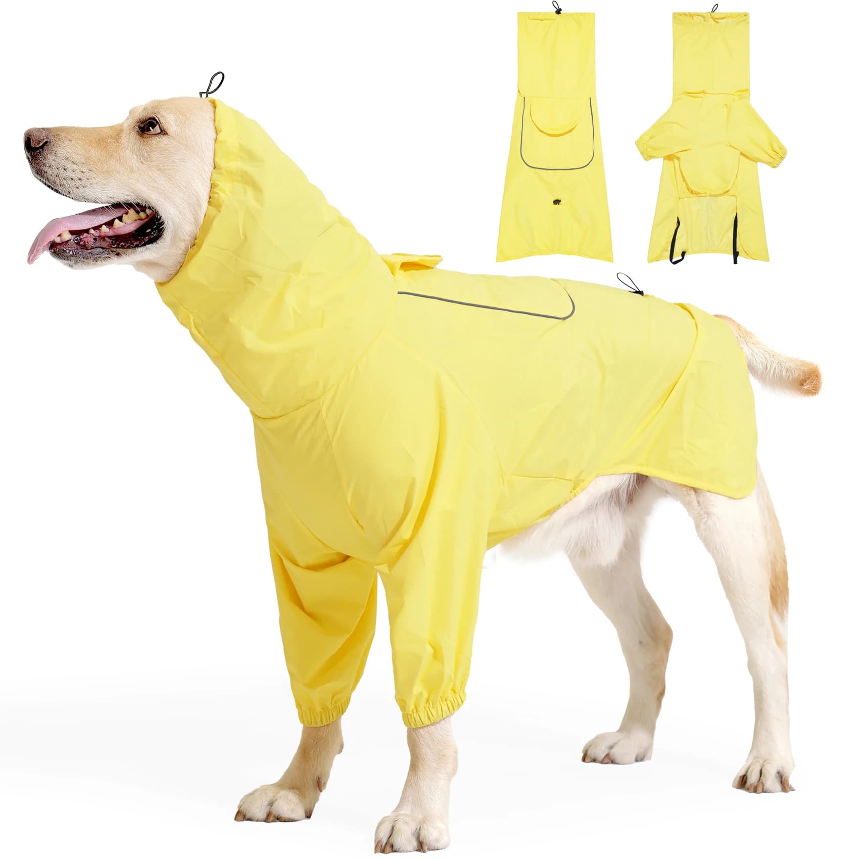 Dog Raincoat,Adjustable Pet Water Proof Clothes,Dog Rain Jacket with Leash Hole/Reflective Stripe Hooded