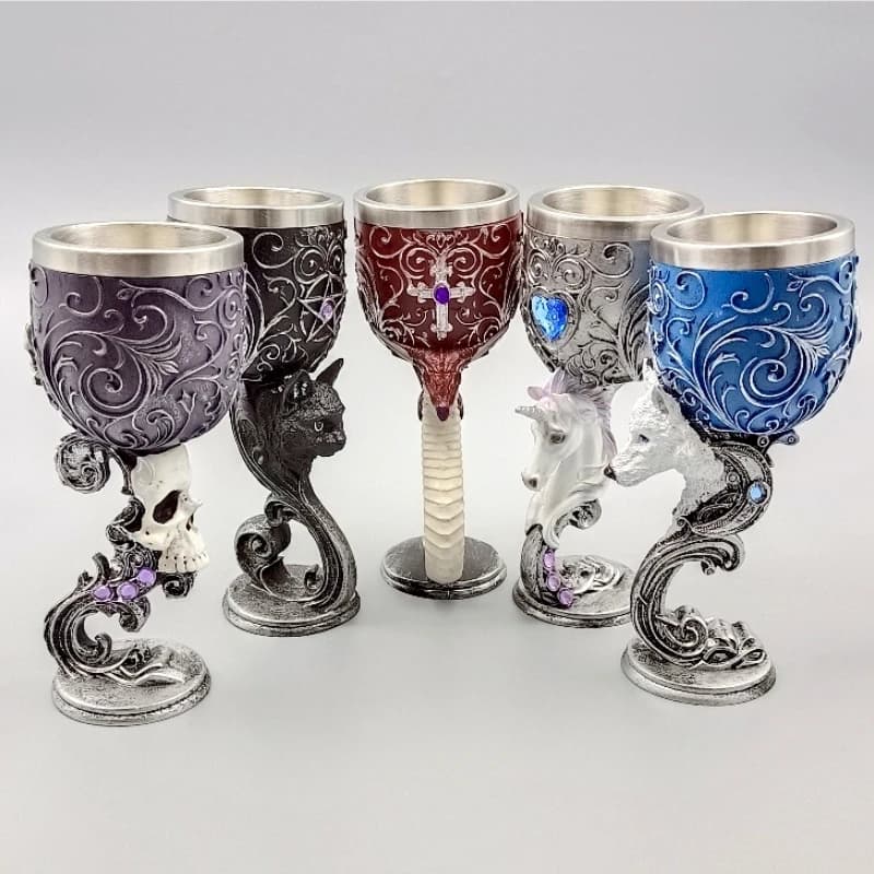 Calice per gatti neri da 200 ml Coppia d'amore Cuore Calice Drago medievale Calice Tazza da vino in acciaio inossidabile Santo Graal Retro Animale Cavallo