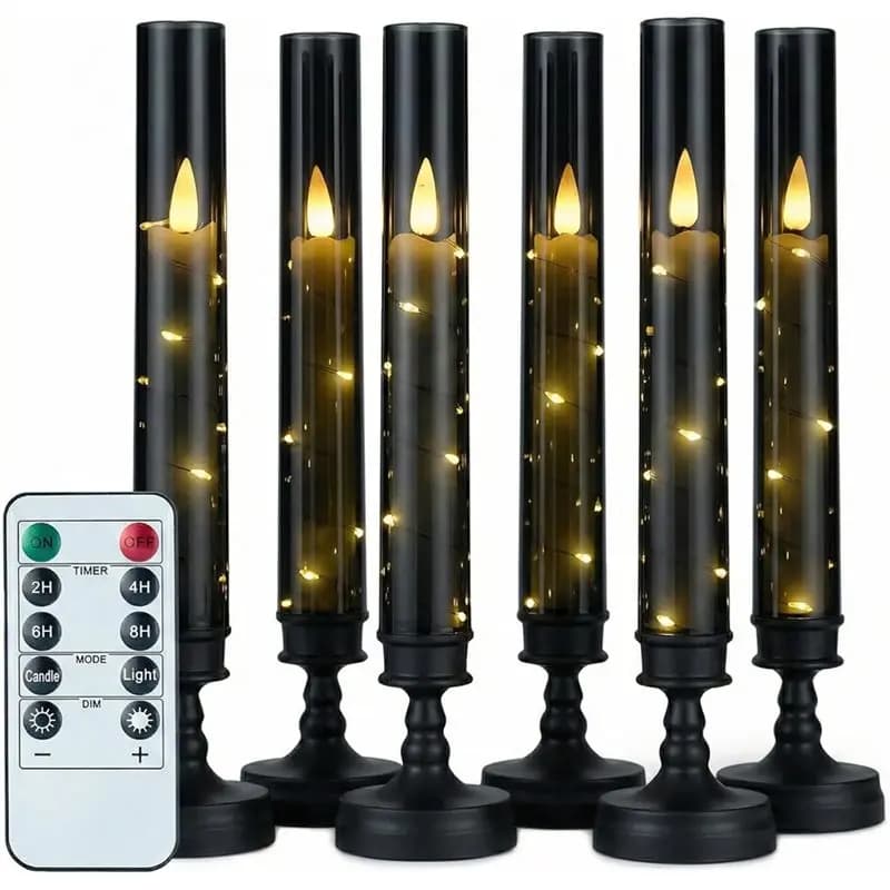 【HOUSEHOLD GOODS】Flameless LED Pillar Candles With Timer, Flickering 6PC For Romantic Ambiance Ambient Lighting Featuring Embedd