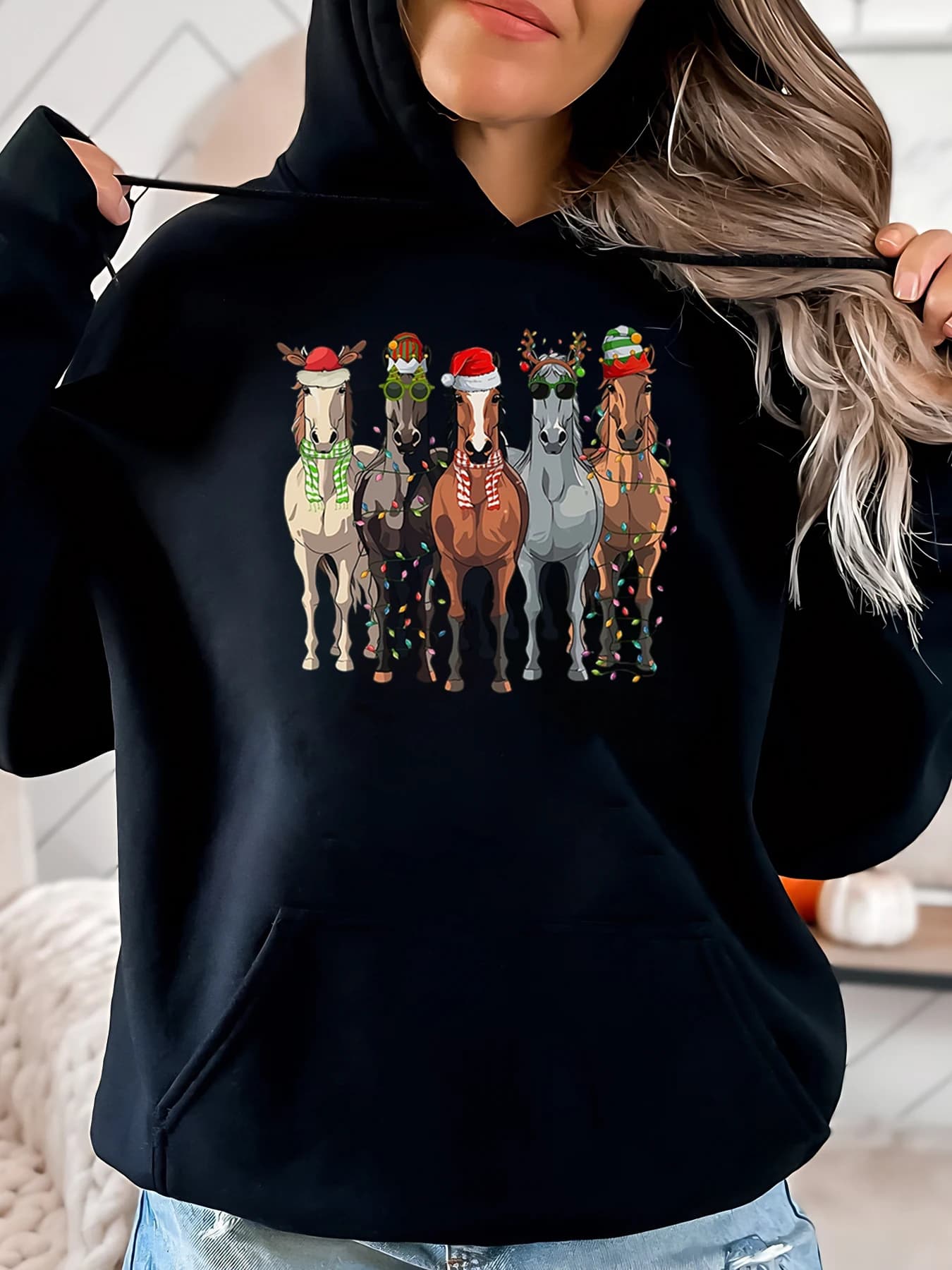 Hoodie with Christmas Design for Women's Christmas Winter Casual Clothing Black Plus Size