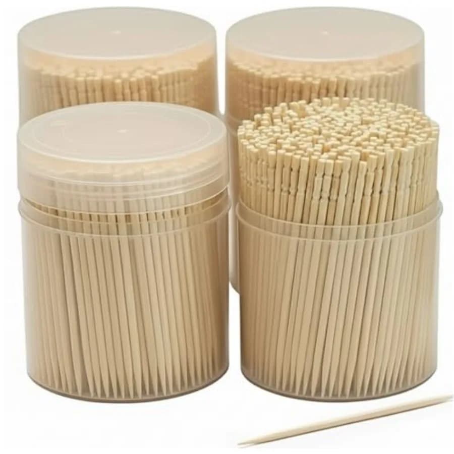 Traditional Single Point Disposable Wooden Toothpicks for Food, Made from Bamboo Wood, Bulk 2, 000,500 per, 4 Containers