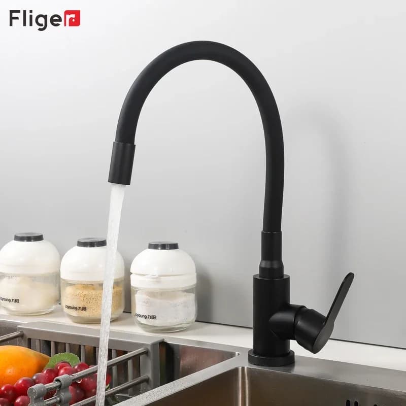 Fliger Rubinetti da cucina neri Lavello da cucina in acciaio inossidabile Miscelatore Flusso Spruzzatore Testa Miscelatore Torneira Cozinha