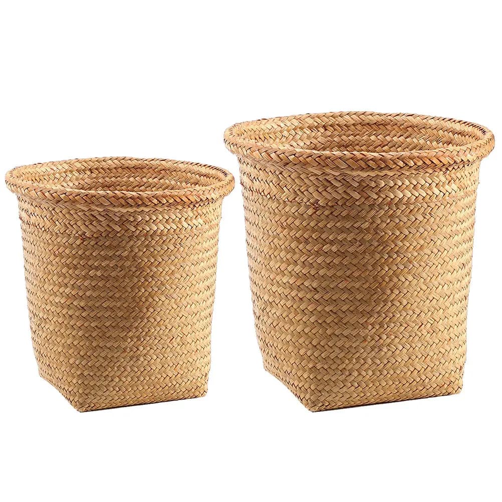 2 Cestini Intrecciati Rustici Chic, Versatili per Organizzazione Casa, Ufficio, Soggiorno, Contenitori Rotondi Intrecciati per Rifiuti