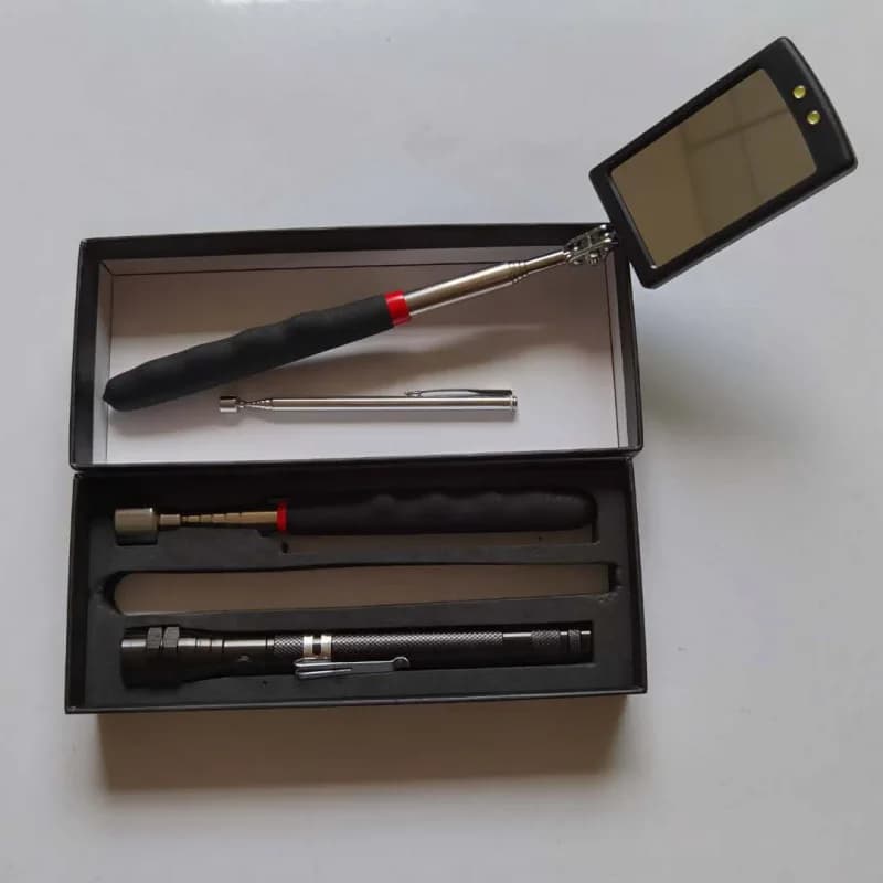 5‑Pcs Telescopic Inspection Mirror Magnetic Pick‑Up Tool Set With Box LED Light Car Chassis Check Tools