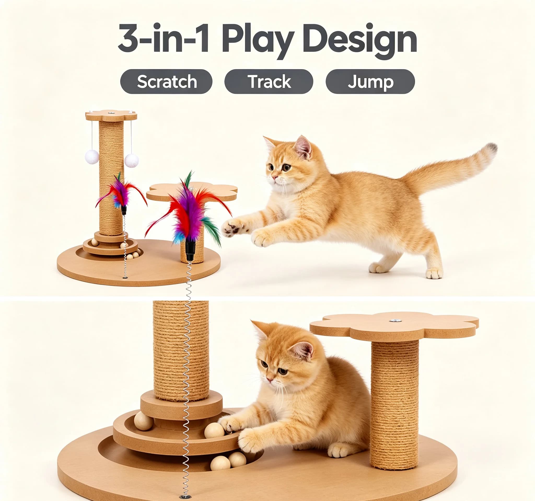Stylish Cat Tree with Dual Scratch Posts & Play Accessories - Flower Design, Sisal Material, Perfect for Modern Homes