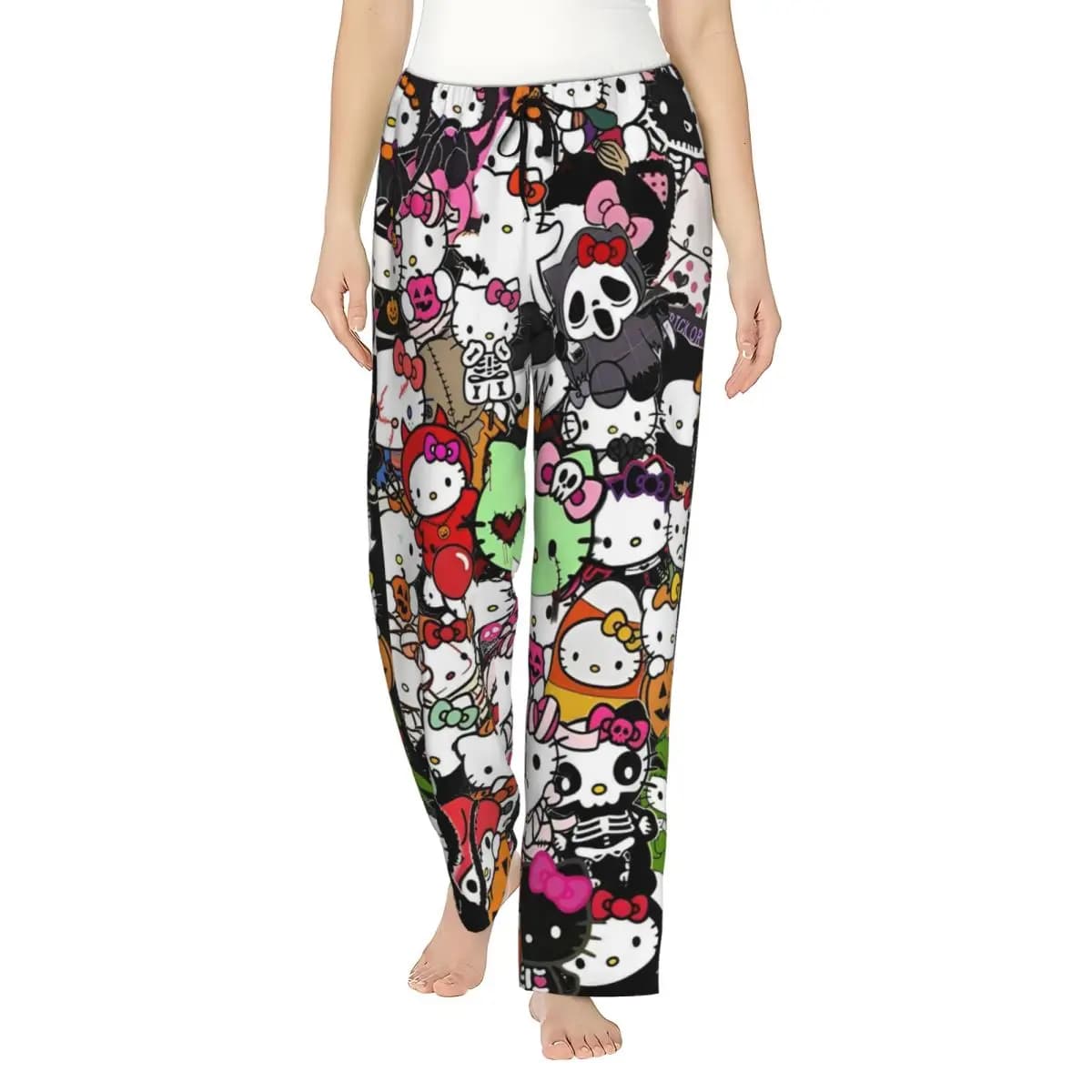 Pantaloni pigiama da donna Hellos Kittys Pantaloni da salotto di Halloween Stretch Vampiro Zombie Teschio Pj Bottoms Dormitorio