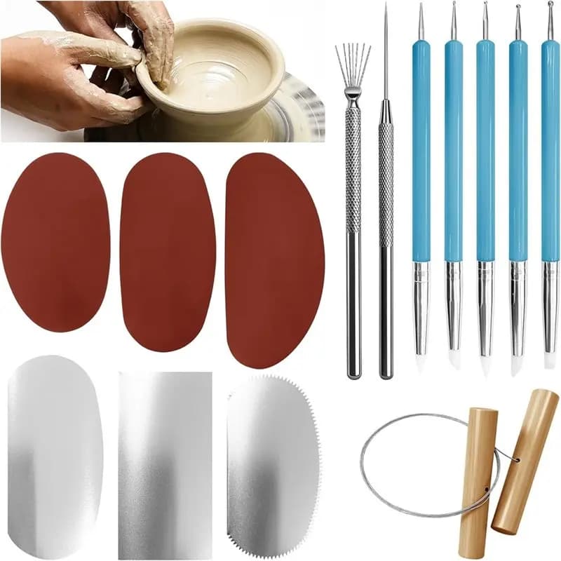SHGO-Set di 14 Utensili per Modellare l'Argilla - Spatole in Silicone e Acciaio Inossidabile per Texturizzare e Modellare Ceramica Artistica