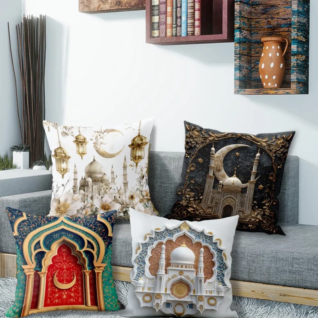 Islamic Mosque Pattern Digital Printed Pillow Covers Pattern Cushion Cover Suitable For Sofa Bedroom Car Pillow Cover