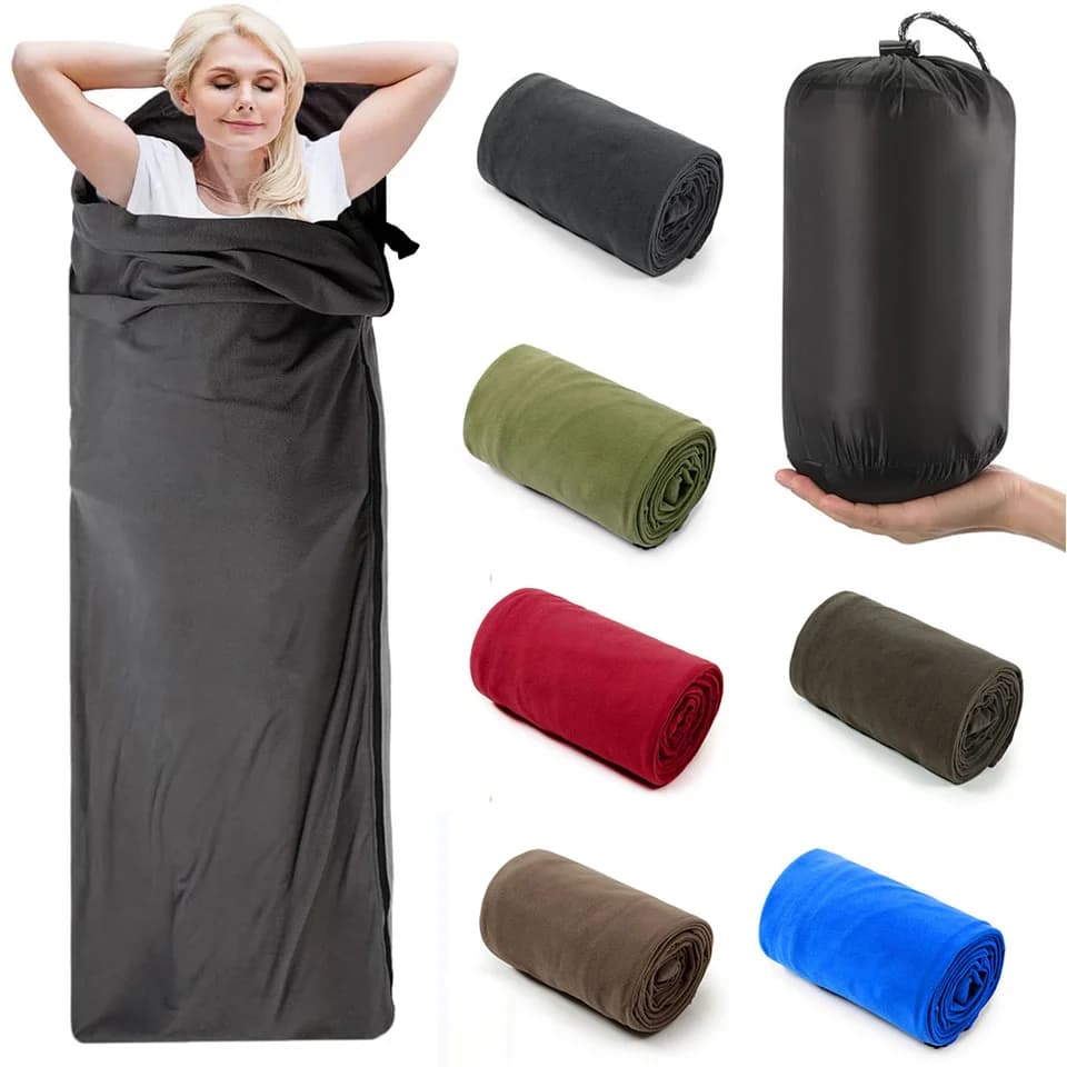 Sacco a pelo in pile per esterni 180x80cm, singolo, con fodera interna in piuma, caldo, per campeggio e viaggi 2026