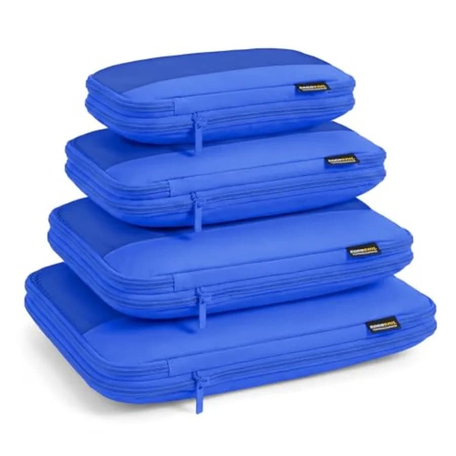 Set di 4 Cubi di Compressione per Viaggi di 3-7 Giorni, Organizzatori da Viaggio Leggeri con Rete Traspirante, Doppia Cerniera