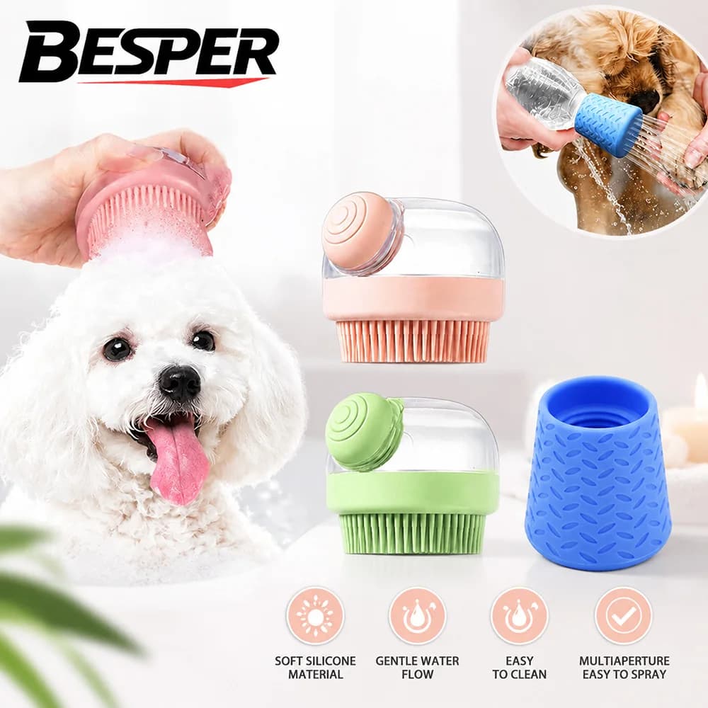 3Pcs Silicone Pet Bath Brush With Soap Dispenser Soft Bristle Grooming Massage Shampoo Brush For Pet Bathing Cleaning Tool