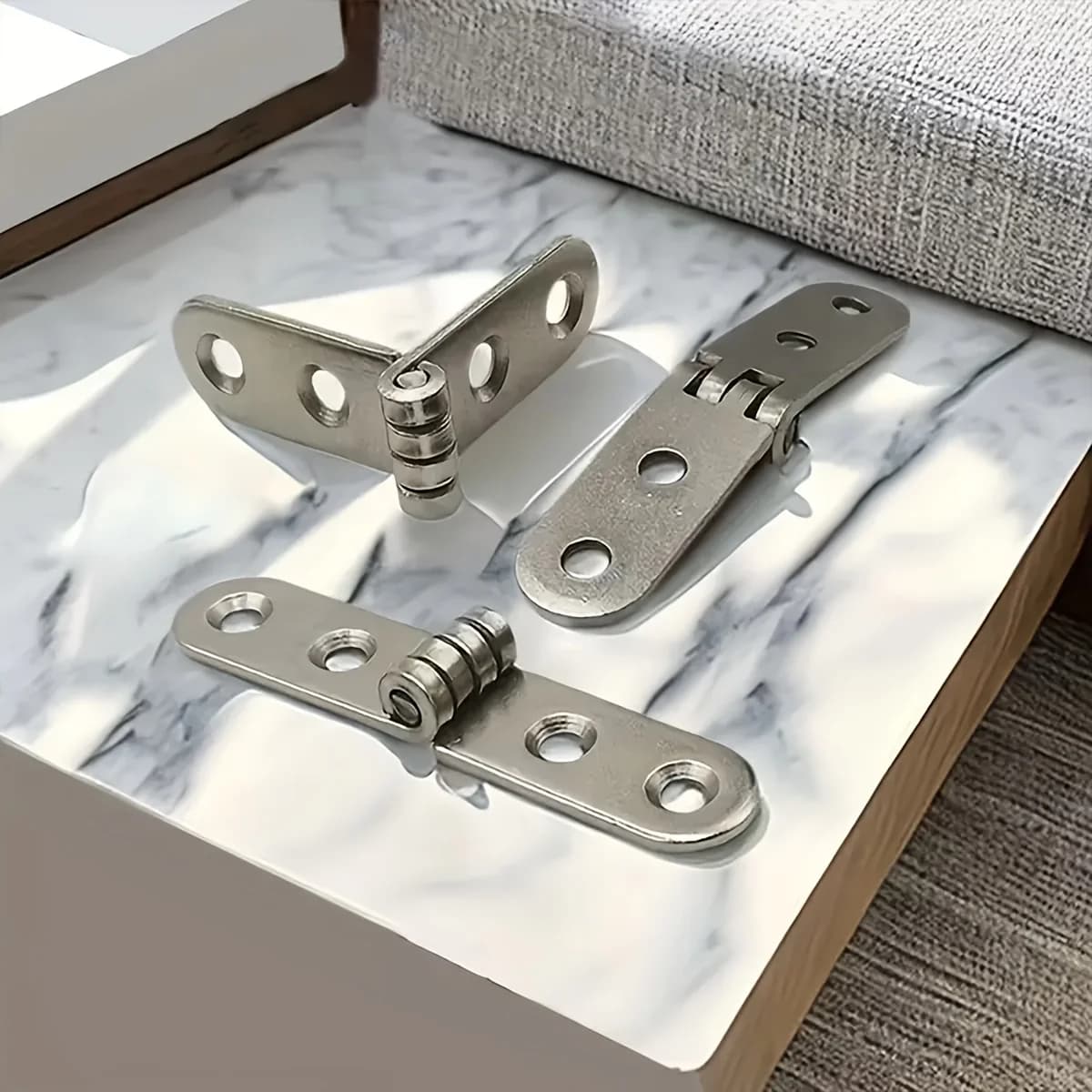10 furniture hinges, silver cabinet door hinges, picture frame hinge accessories, hardware connectors, small iron hinges.