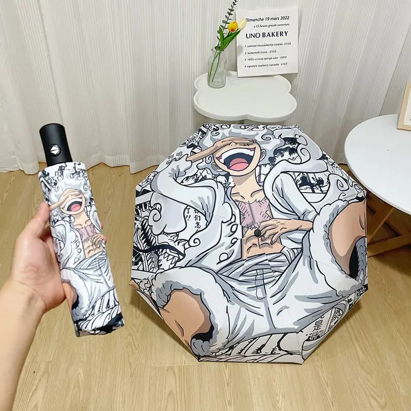 Ombrello pieghevole One Piece Nika Rufy Anime Apertura automatica Chiusura Ombrello triplo automatico Colla nera Ombrello per protezione solare