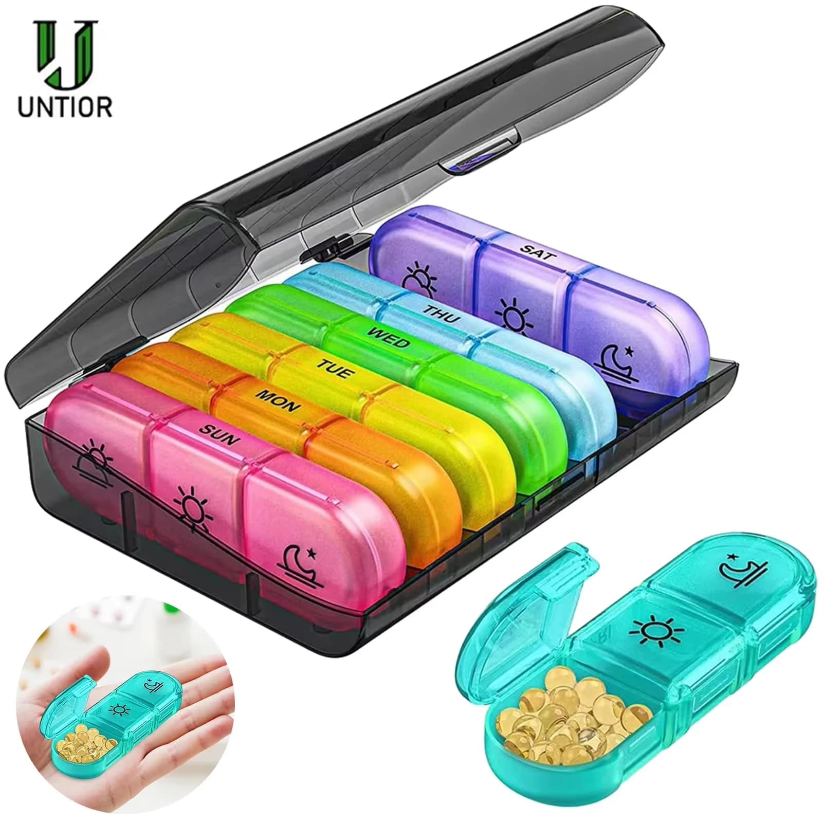 Weekly portable pill holder 7 days with 3 separate compartments for medicines Departments for vitamins Organizer of medicines First aid