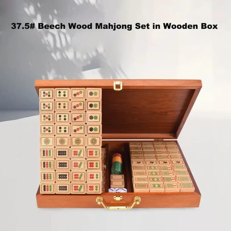 Solid Wood Mahjong Set 146pcs Wooden Mahjong Tiles Hand-Rubbed Home Leisure Mahjong with Gift Box Traditional Classic Board Game