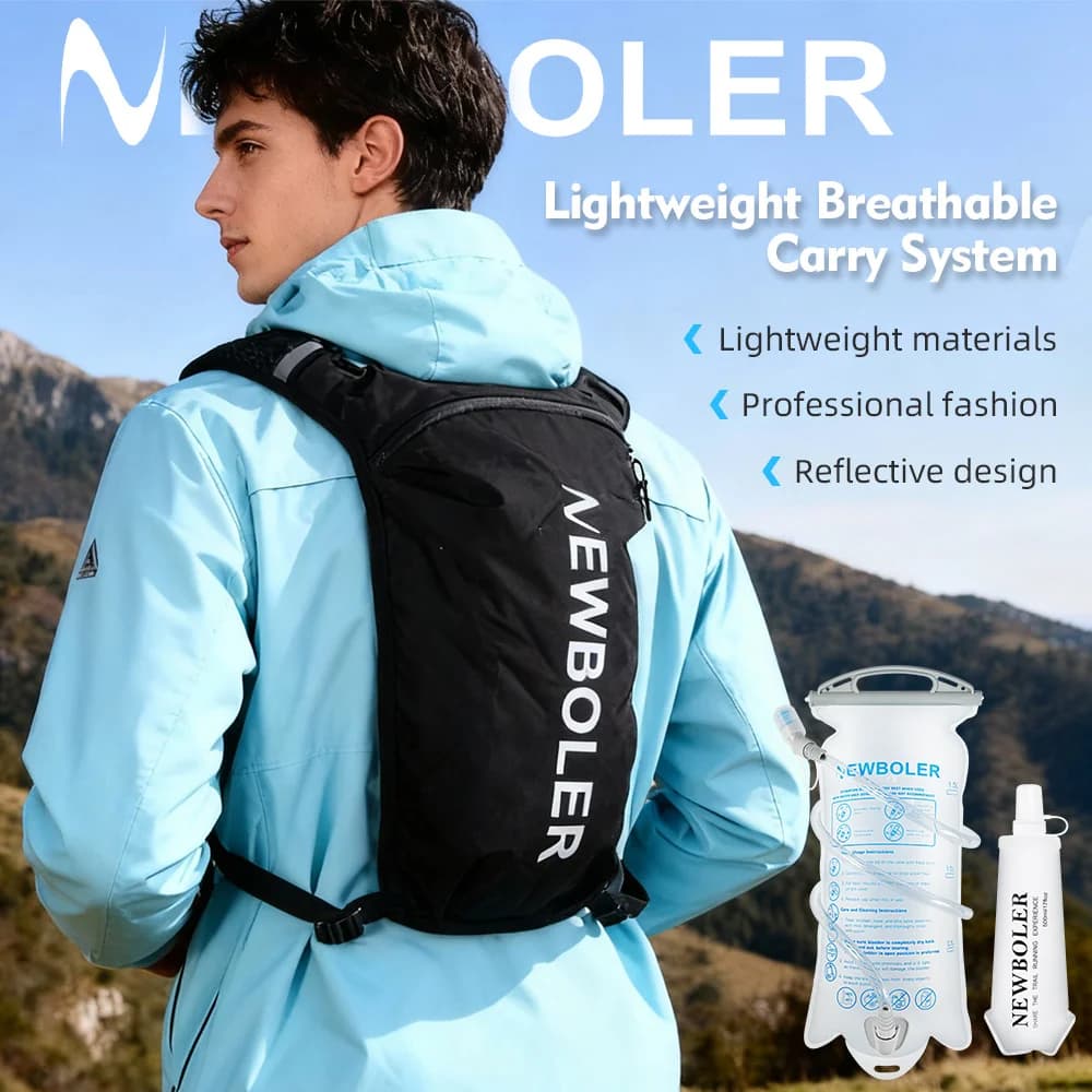 Trail running backpack NEWBOLER, ultralight hydrating vest, breathable and functional for marathon, cycling and hiking