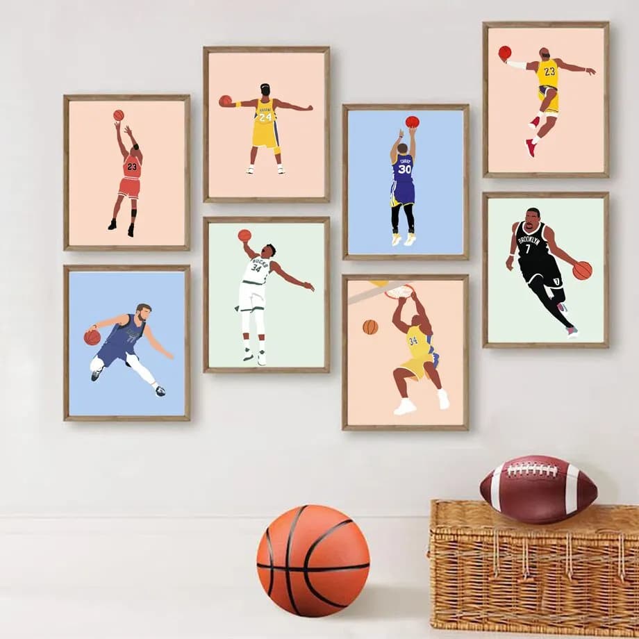 NBA Legends Canvas Wall Art - Icone di basket Ritratto Poster e stampe per la decorazione del soggiorno