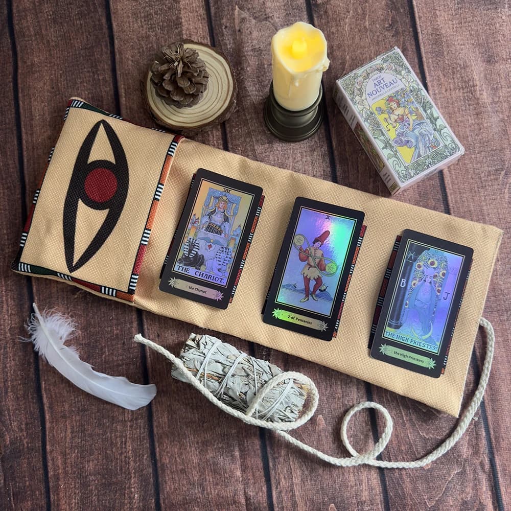 Custodia avvolgente in stile egiziano antico Borsa portaoggetti per tarocchi di divinazione Tarocchi in tessuto Occhio di Horus Custodia per carte di falco con testa umana