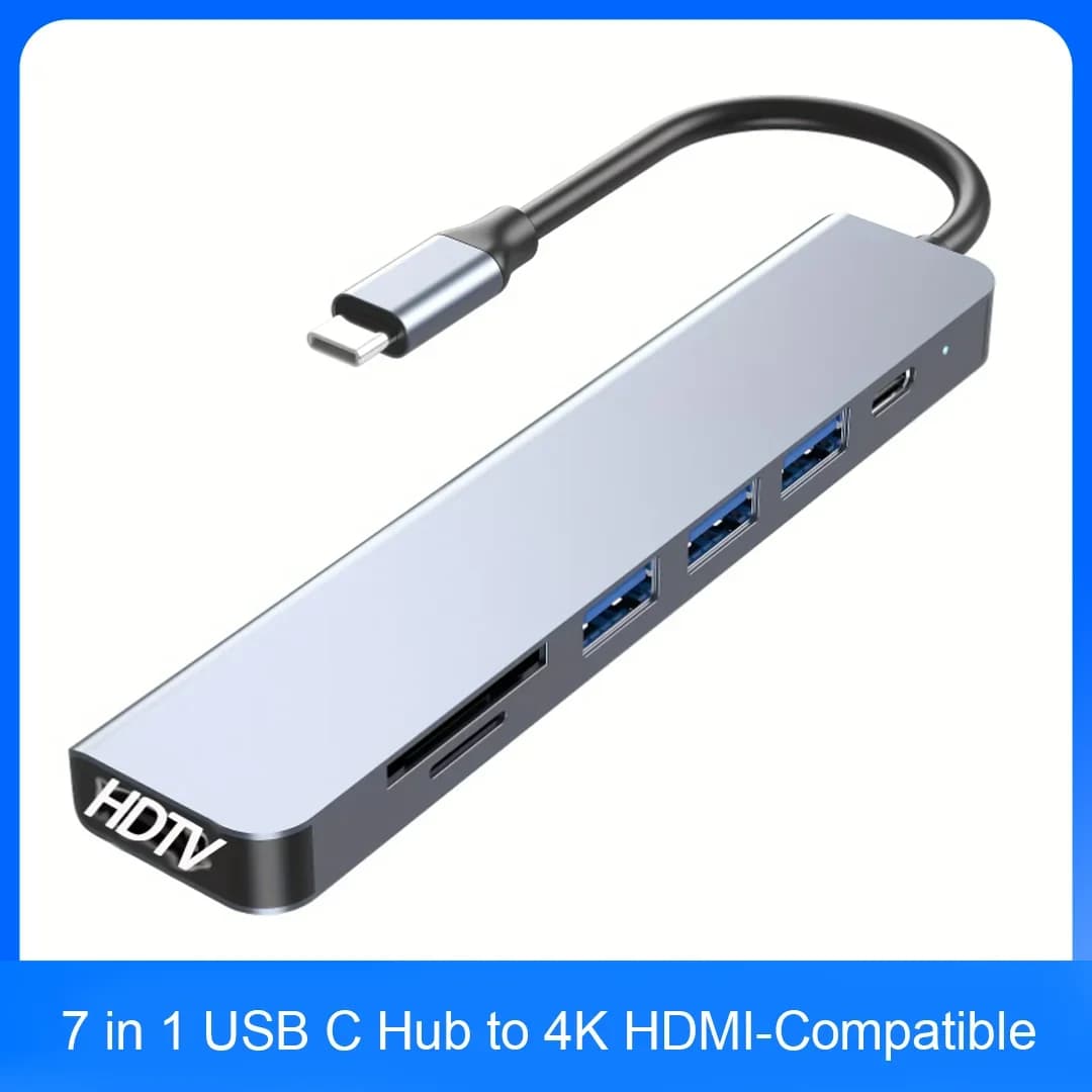 7 in 1 USB C Hub to 4K HDMI-Compatible Adapter PD Fast Charge USB 3.0 2.0 Type C Charging Docking for MacBook iPad Samsung
