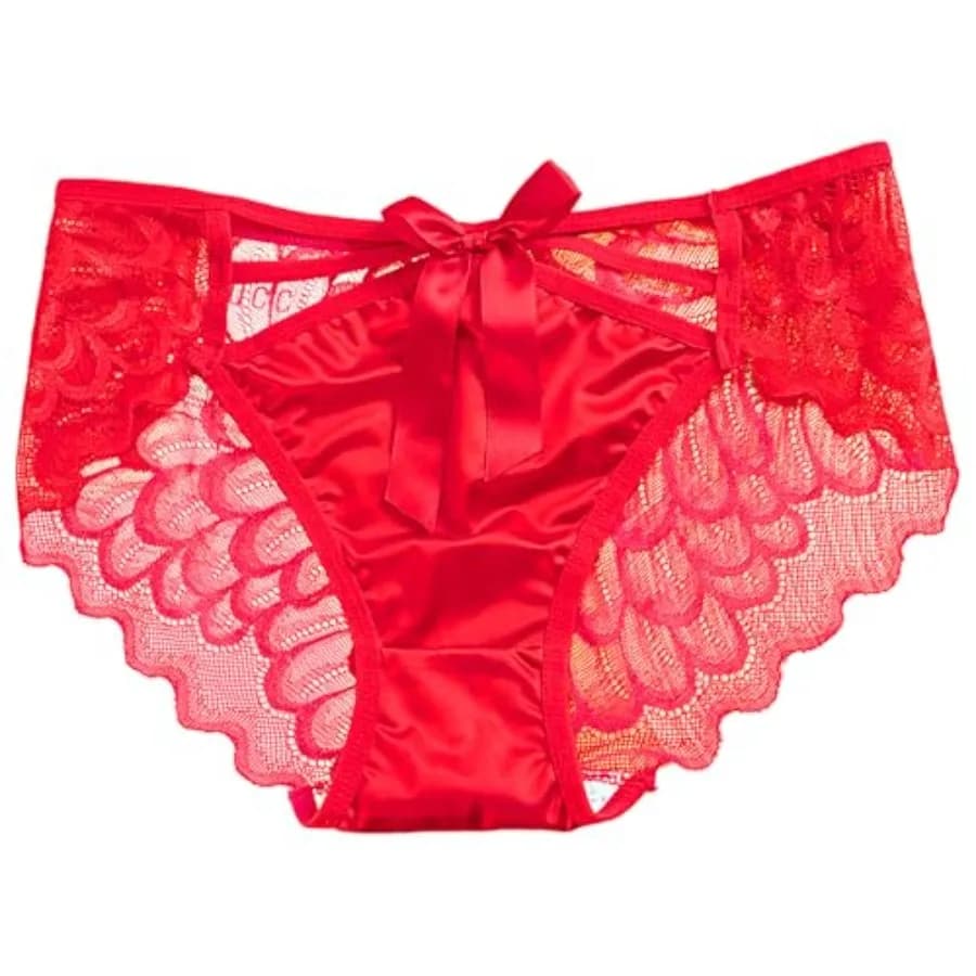 Mutandine da donna in raso sexy con pizzo incrociato sul retro, copertura completa, stile hipster, lingerie, taglie M-XL