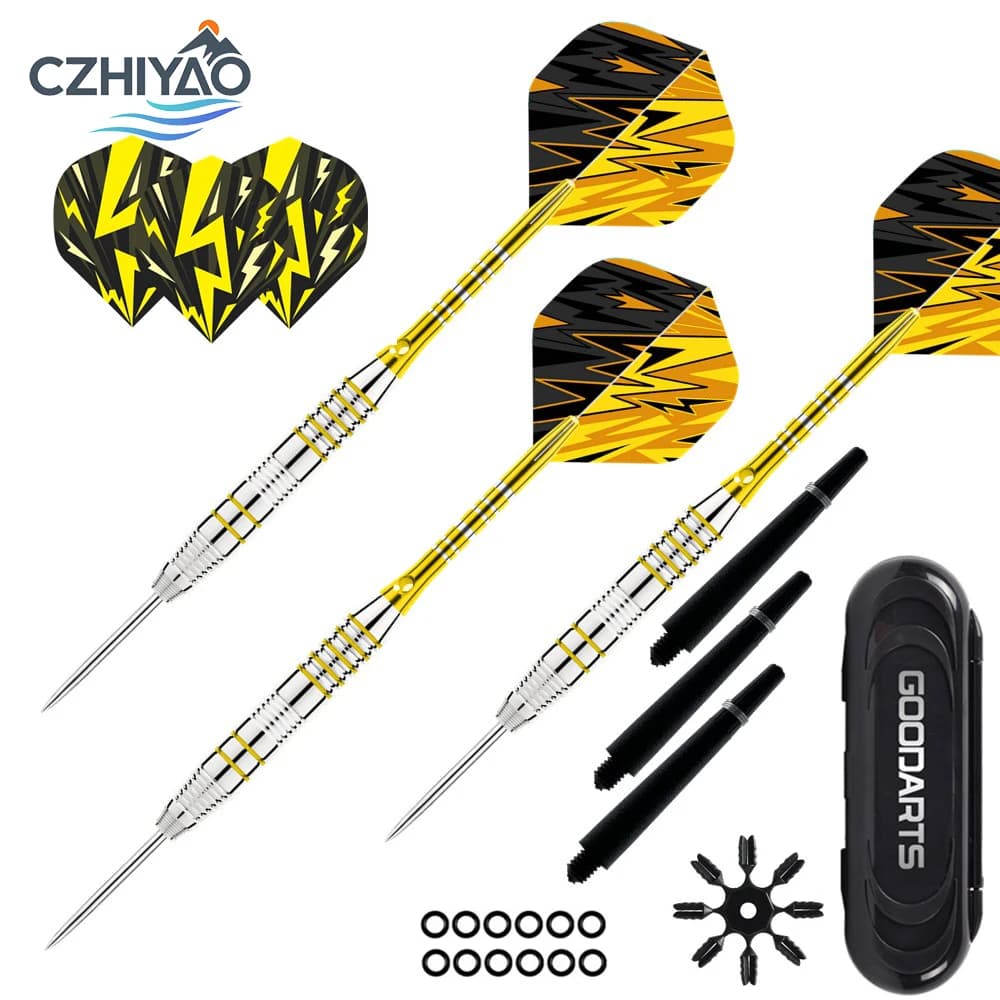 CZHIYAO Set di punte in metallo per freccette Freccette professionali in metallo per freccette con punta in acciaio Voli extra Anello in gomma, Protezione di volo