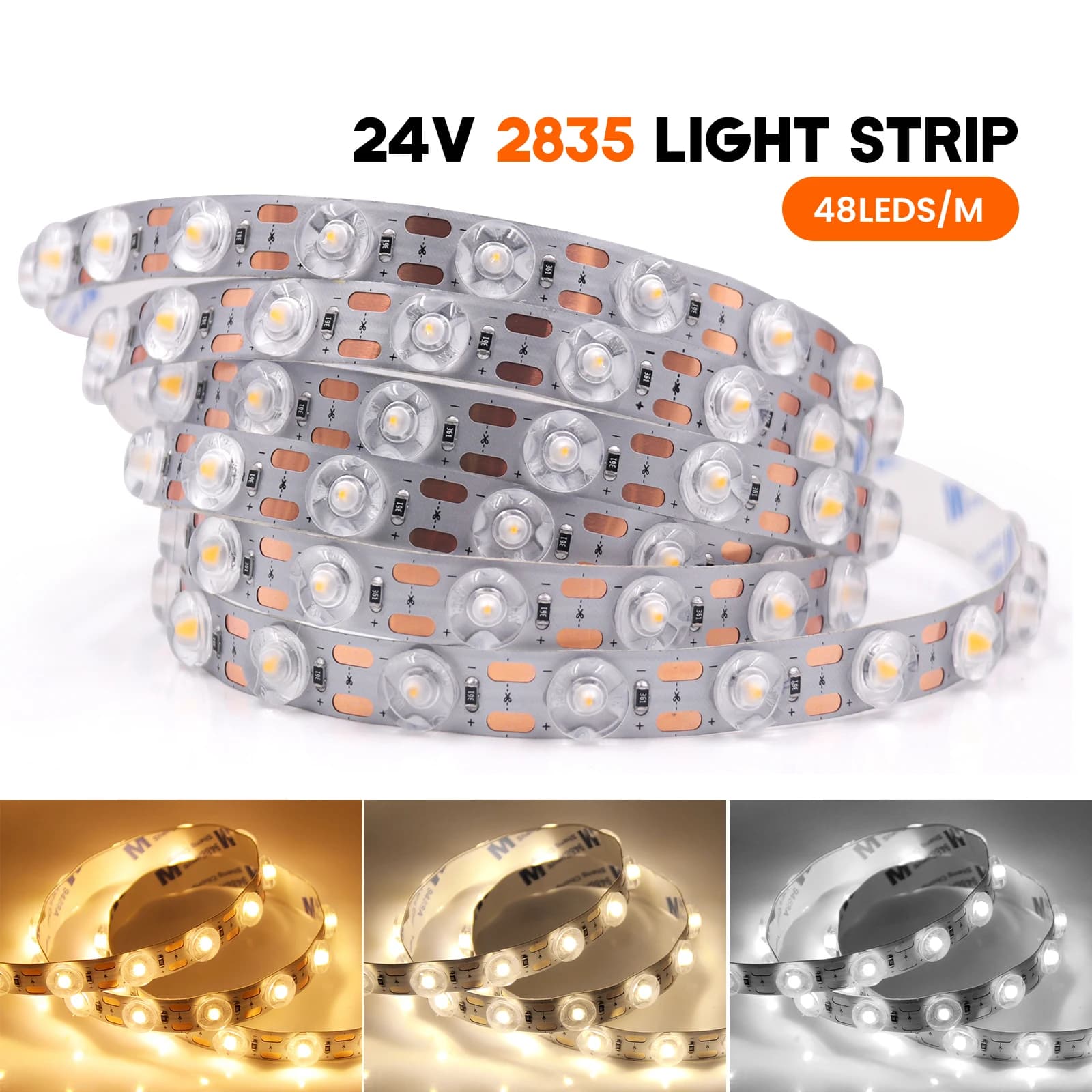 New light for diffused reflective lenses Ultra bright 5m 10m 24V 2835 flexible LED tape Ice White Warm Nature backlight CRI90