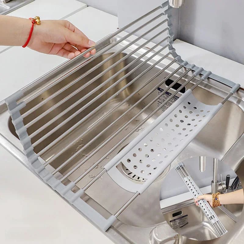 Porta scolapiatti per lavello in acciaio inossidabile Portapiatti portatile Portapiatti pieghevole Scolapiatti Scaffale Cestino per alimenti per verdure Organizzatore da cucina