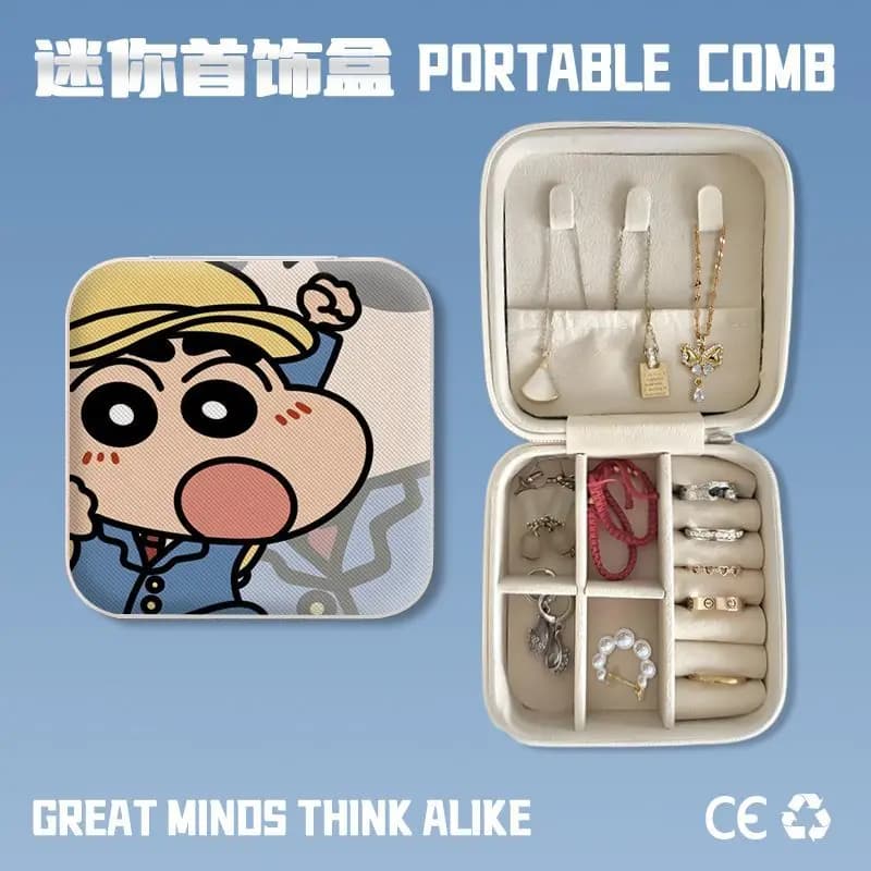 Cute Crayon Shinchan Mini PU Jewelry Box Portable Travel Earring Ring Necklace Storage Organizer For Girls