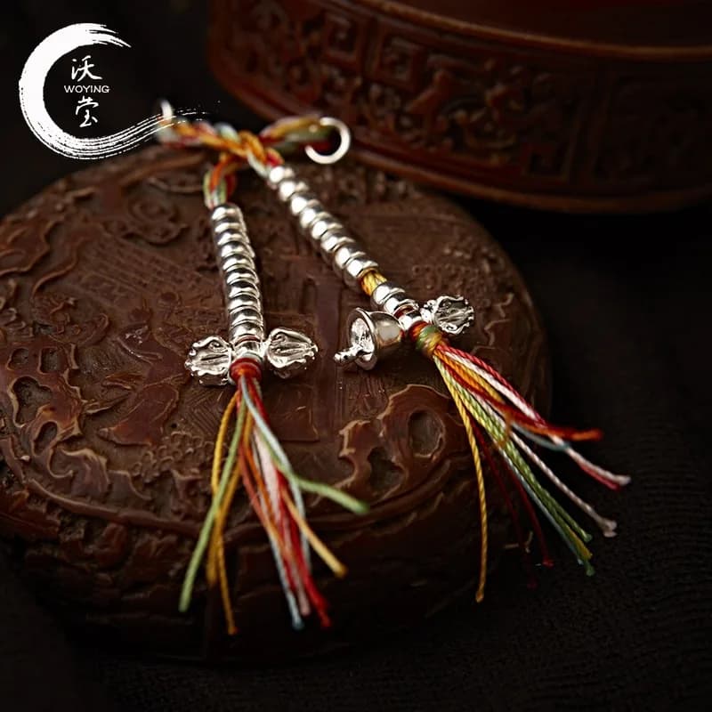 Campana Tibetana in Argento Vajra, Perline Colorate con Clip Laterale per Bracciale Wenwan da 108 Perle, Gioiello Unisex Fatto a Mano per Uso Quotidiano, Regalo