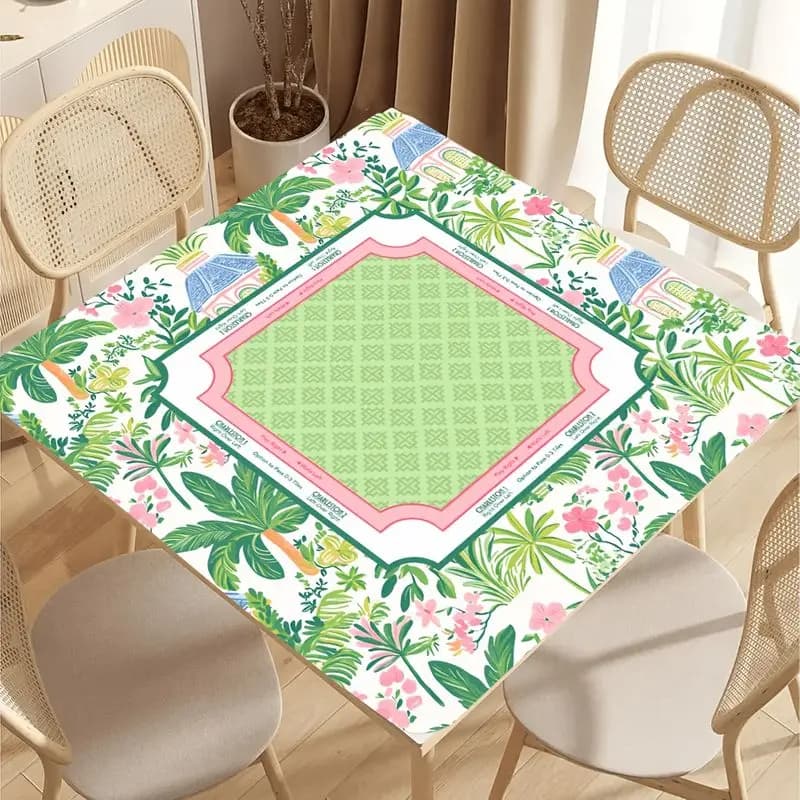 VIKAMA Fresh Tropical Floral Mahjong Mat, Non-Slip and Noise-Reducing Square Tablecloth, Mahjong Board Game Home Decor