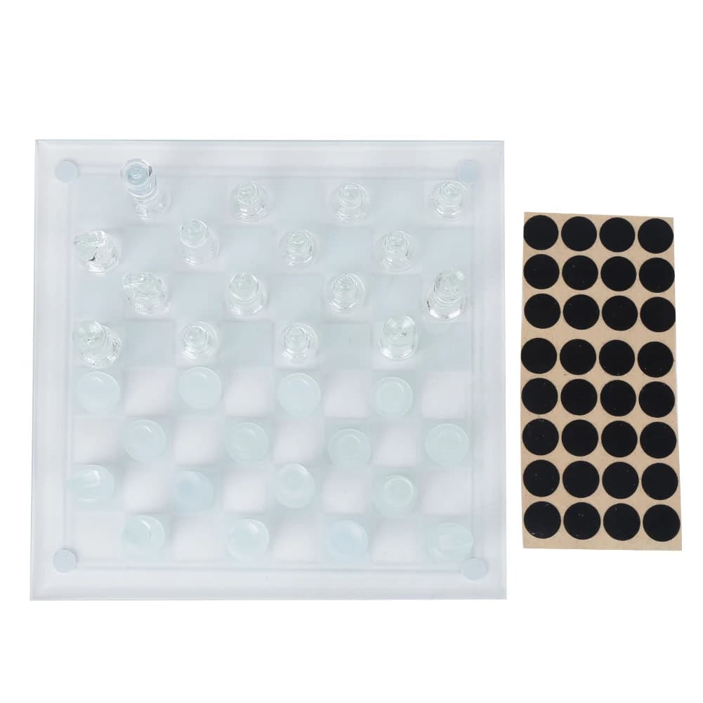 Scacchi Internazionali in Cristallo Opaco 25x25cm, 1 Scacchiera e 32 Pezzi in Vetro, Set di Scacchi in Vetro