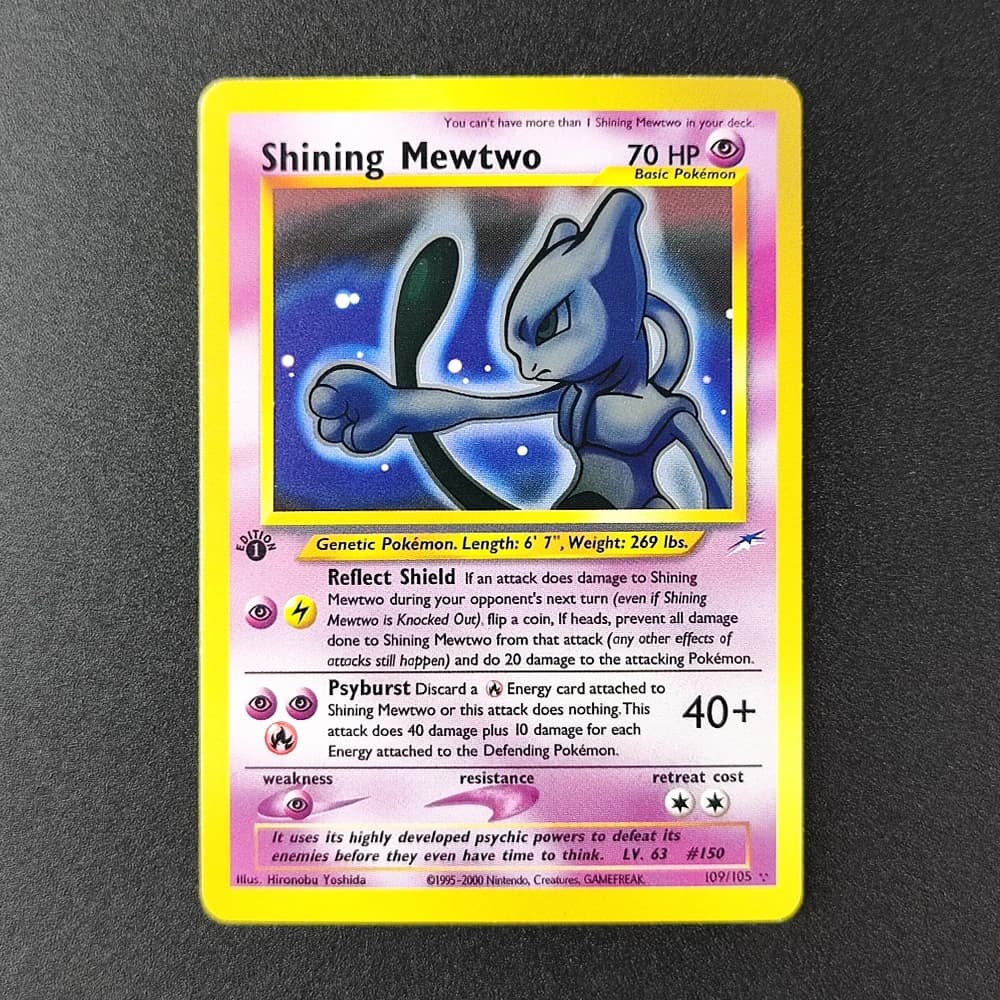 Carta Pokémon Proxy EN Gym Challenge 1st Shining Mewtwo 109/105 Super Rara da Collezione Singola Classica Anime Giocattoli