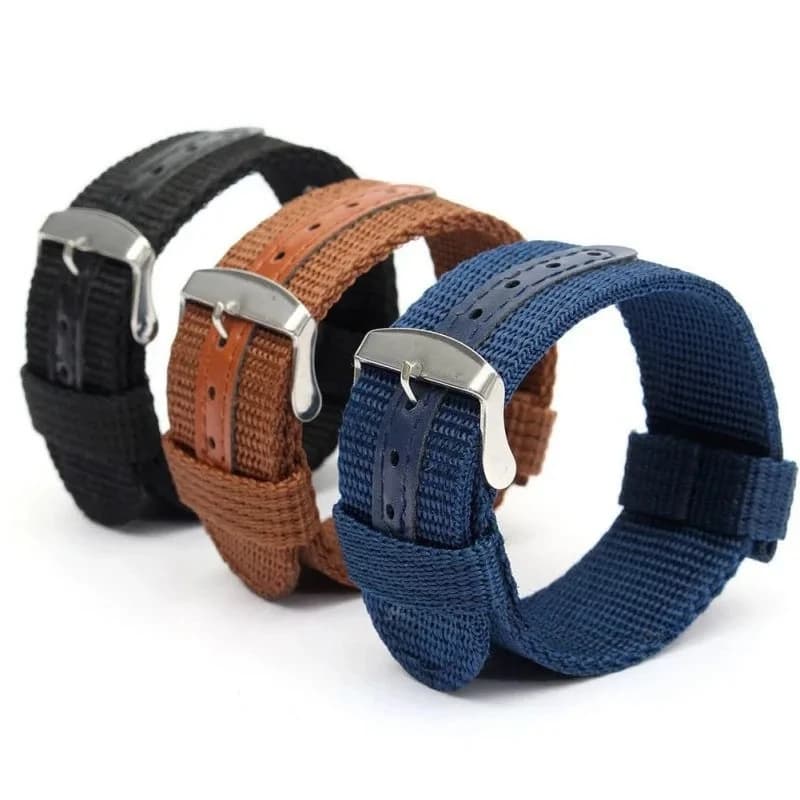 18mm 20mm 22mm 24mm Nylon Canvas Watch Bands Metal Pin Buckle Soft Leather Watch Strap Woven Sport Bracelet Smartwatch Wristbelt