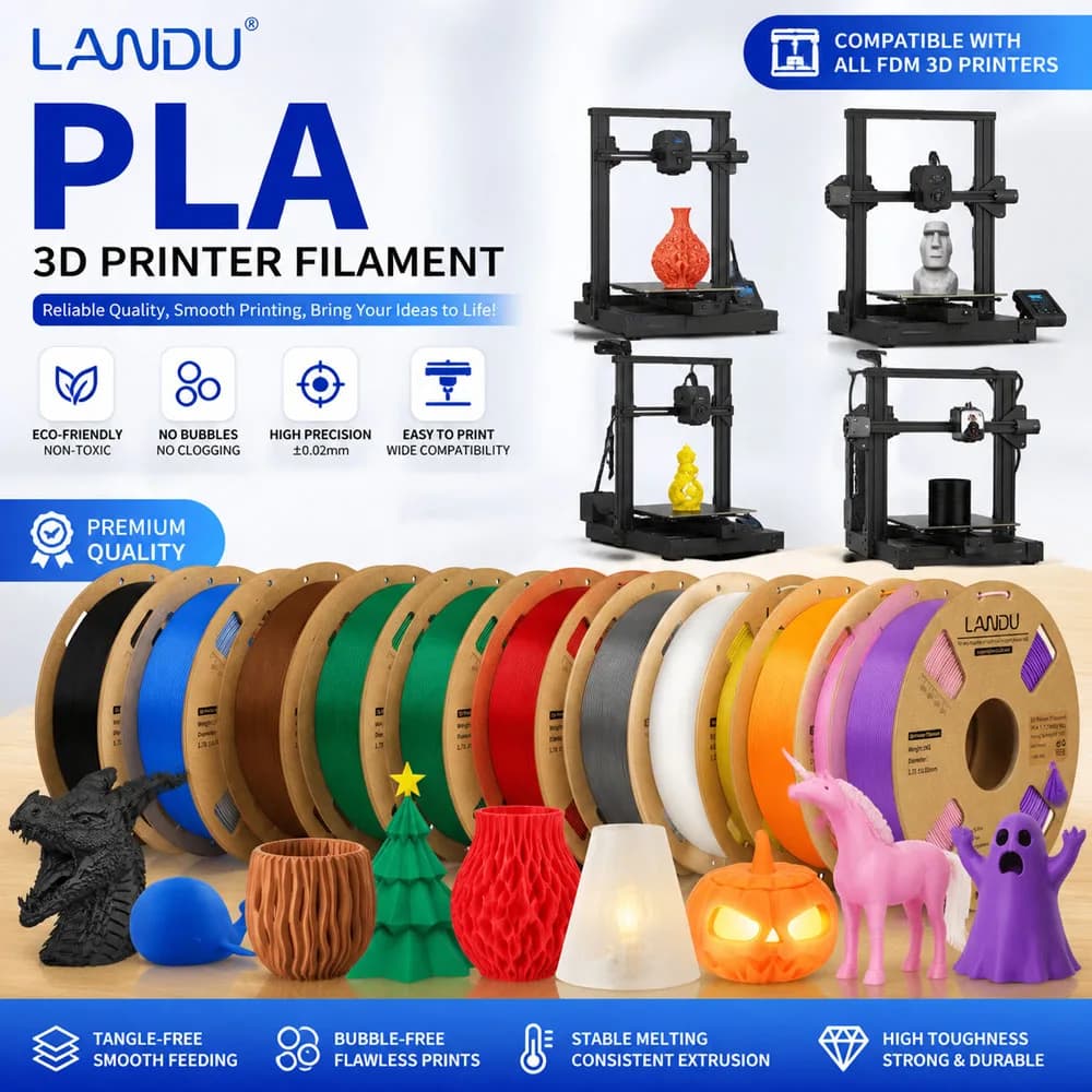 LANDU PLA Filament 1KG,1.75mm 3D Printer Filaments Dimensional Accuracy +/- 0.02mm, for FDM 3D Printing Material Spool (2.2lbs)
