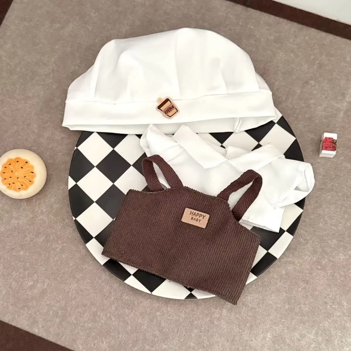 Set di vestiti per bambole in cotone da 20 cm, bambola da chef in peluche, set di sostituzione per abbigliamento esterno super economico e carino in stock