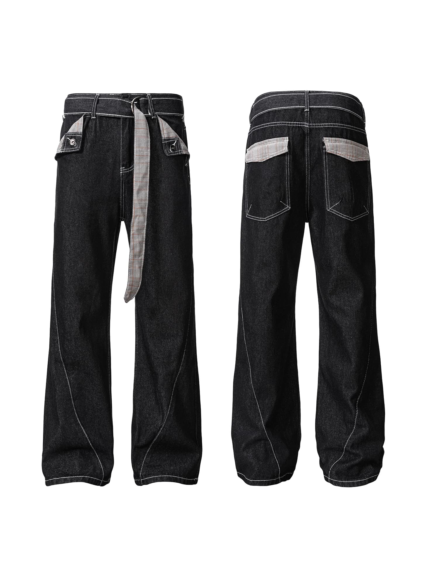 American High Street Plaid Color Block Original Jeans Men's Loose Casual Wide Leg Long Trousers Trendy Men's Jeans