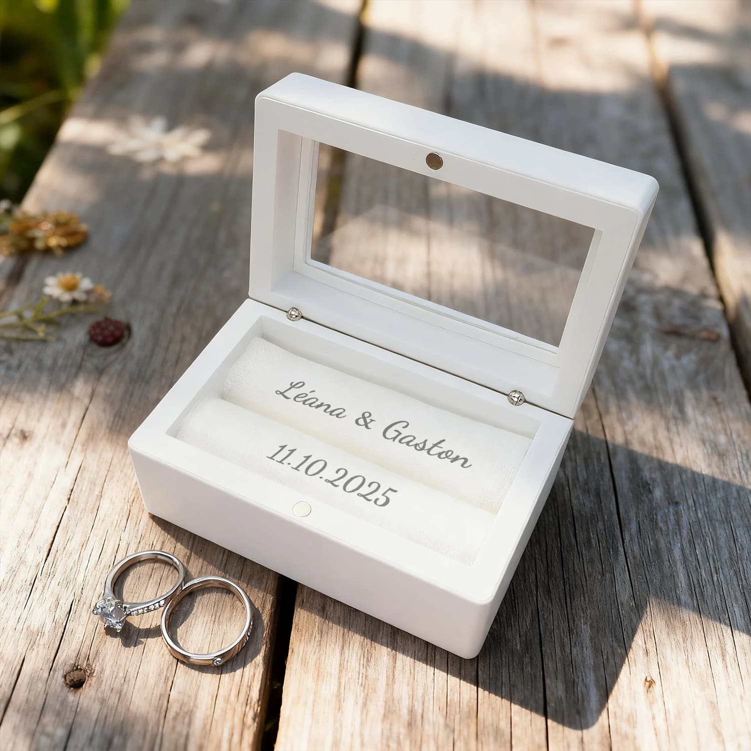 Personalized Wedding Ring Box Holder Custom Wedding Ceremony Ring Box White Customised Name Ring Box Personalized High Quality