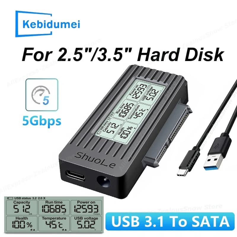 USB to SATA Adapter Converter Cable USB 3.2 3.0 to SATA Converter for 2.5 Inch SSD HDD Hard Drive External Adapter Accessories
