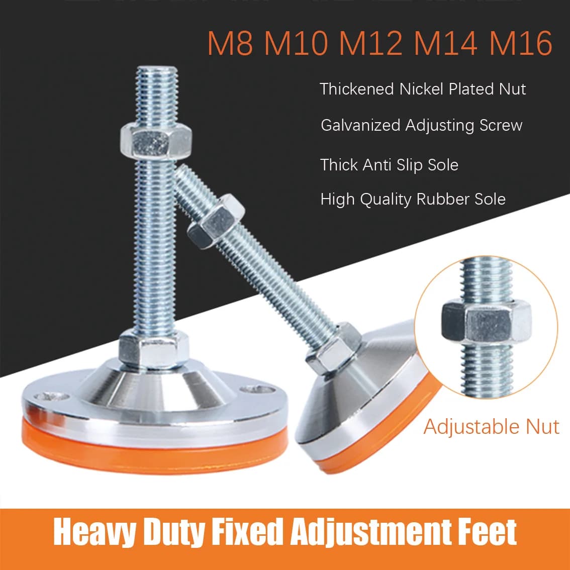 1 pz Heavy-Duty Vite Del Piede Regolabile Base In Acciaio Diametro 40mm 50mm 60mm Fondo In Gomma M8 M10 M12 M14 M16 Piedini di Livellamento Per Mobili Pad