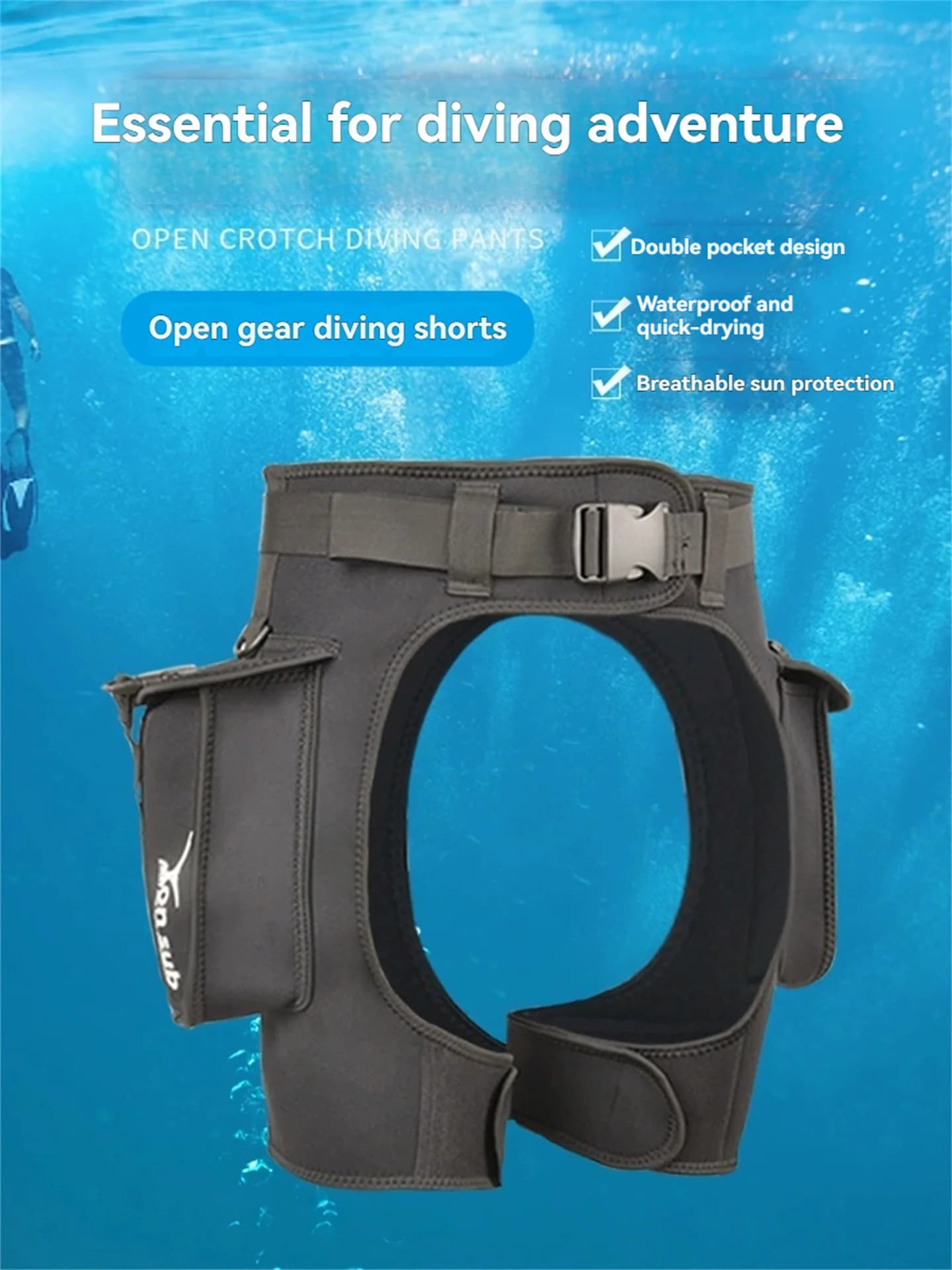 Technical diving shorts with open neoprene horse from 2.5 mm Man Woman Underwater operation Snorkeling Sailing Surf Beach Means trousers