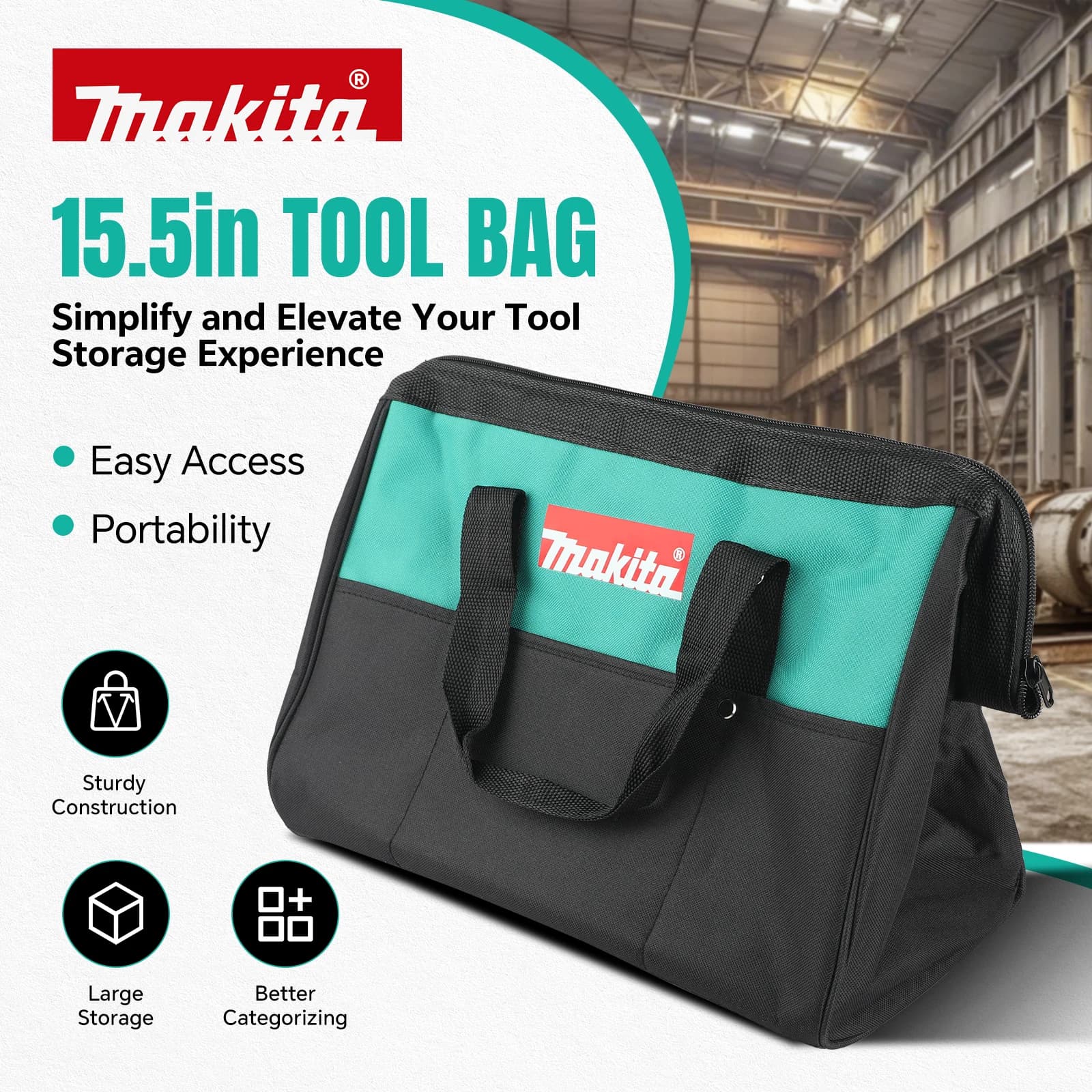 Makita M368-1 Hand ToolBag Double Layer Oxford Cloth Steel Wire Around Mouth Electrician-Bag Waterproof Anti-Fall Storage Bag