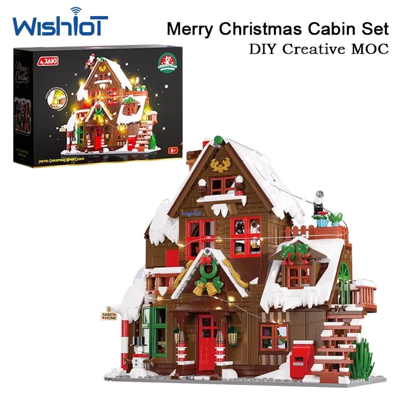Modellino di Casa in Legno Natalizia, Giocattolo da Assemblare, Ornamento Creativo, Set di Blocchi da Costruzione, Regalo di Natale per Bambini e Bambine