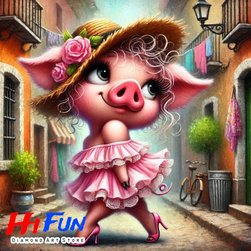 5d Cool Lady Pig Pittura diamante Kit punto croce Fai da te Mosaico Ricamo Pieno trapano quadrato Elegante fattoria Animale Decorazioni per la casa