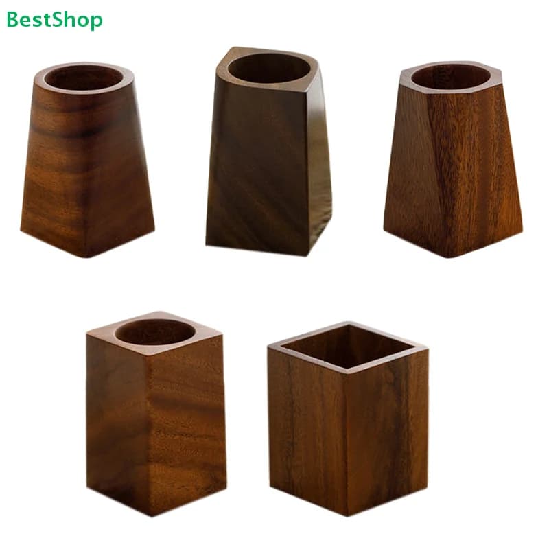 ♥ Portapenne in Legno Naturale - Organizzatore da Scrivania Minimalista Geometrico per Penne/Matite, Decorazione per Ufficio e Casa (Misure Assortite)
