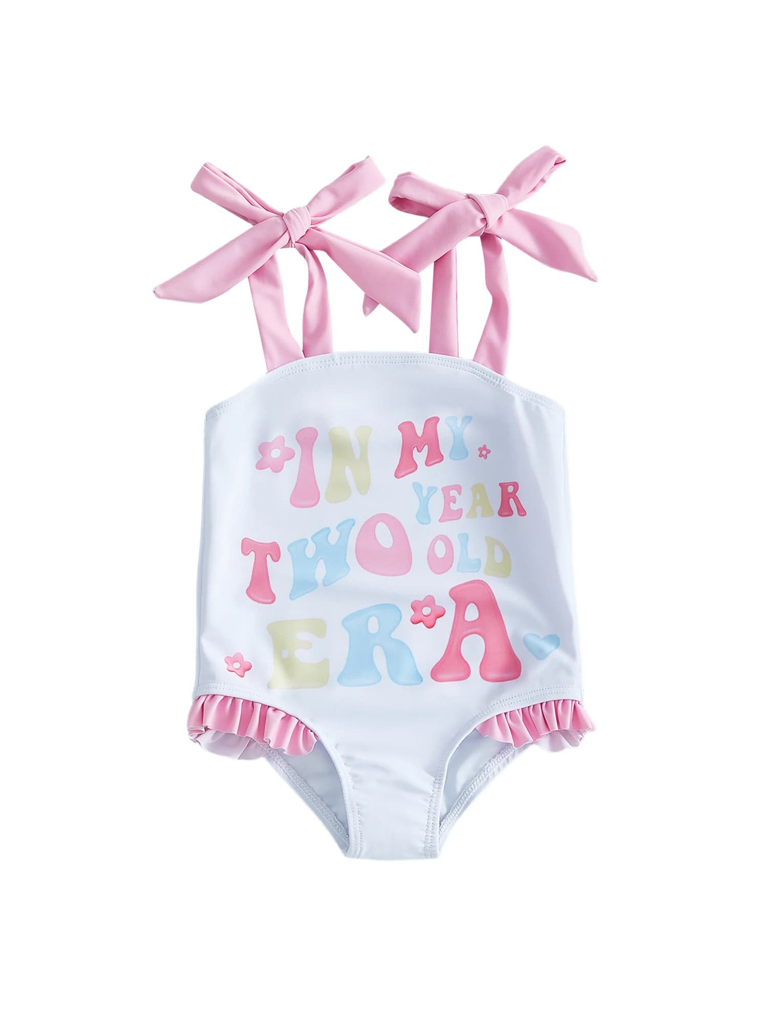 Simpatico costume da bagno con stampa floreale per ragazze, costume da bagno senza maniche con scollo quadrato e adorabile design con lettere, perfetto per