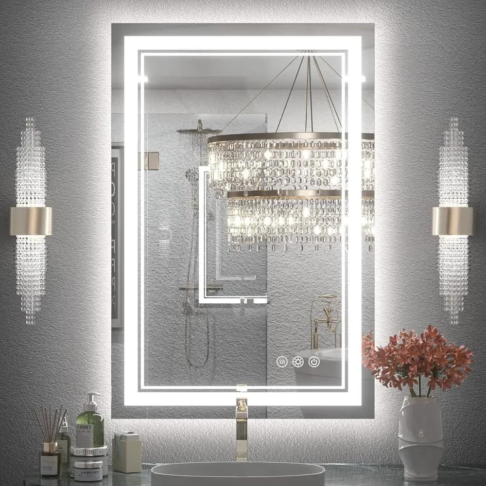 Specchio da bagno a LED 24" x 36" con frontale e retroilluminazione, temperatura continua a 3 colori e specchio retroilluminato dimmerabile, doppia striscia LED