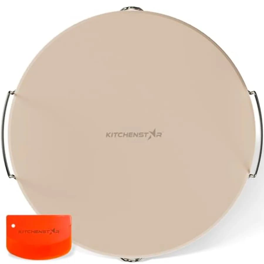 Pietra per Pizza per Forno e Barbecue con Manici, Rotonda, Spessore 5/8'' - Cordierite Naturale 1800 ° Set di pietre refrattarie per cottura con S