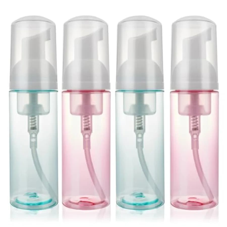 4 Pack Foam Pump Bottle Travel 2 oz/60 ml Small Size Mousse Foam Soap Dispenser Refillable Plastic Foaming Soap Dispenser Empty